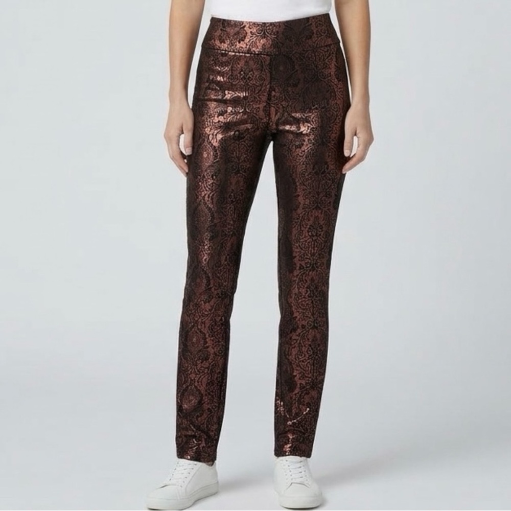 Soft Surroundings Woman’s Copper Metallic Paisley Damask Pull-On Pants Size XS